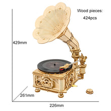Load image into Gallery viewer, Hand Crank Classic Gramophone with Music 1:1 424pcs Wooden Model Building Kits