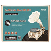 Load image into Gallery viewer, Hand Crank Classic Gramophone with Music 1:1 424pcs Wooden Model Building Kits
