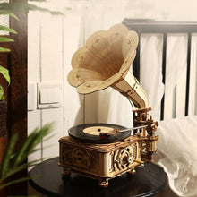 Load image into Gallery viewer, Hand Crank Classic Gramophone with Music 1:1 424pcs Wooden Model Building Kits
