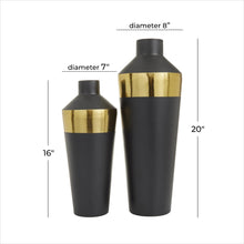 Load image into Gallery viewer, 20&quot;, 16&quot;H Black Metal Vase with Gold Band, Set of 2
