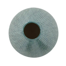 Load image into Gallery viewer, Cross Hatched Sea Blue Ceramic Angled Vase
