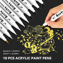 Load image into Gallery viewer, 10 (4 Black, 4 White, 1 Golden, 1 Silver) Acrylic Markers Brush Paint Pens
