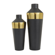 Load image into Gallery viewer, 20&quot;, 16&quot;H Black Metal Vase with Gold Band, Set of 2
