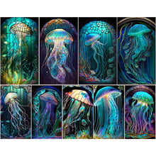 Load image into Gallery viewer, 5D DIY Diamond Painting Stained Glass Jellyfish Kit
