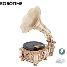 Load image into Gallery viewer, Hand Crank Classic Gramophone with Music 1:1 424pcs Wooden Model Building Kits
