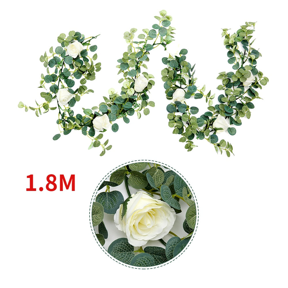 1.8M Artificial Eucalyptus Rose Vine