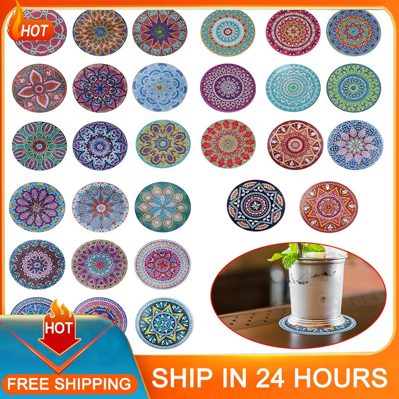 8pcs 5D Diamond Painting Mandala Coaster Kit